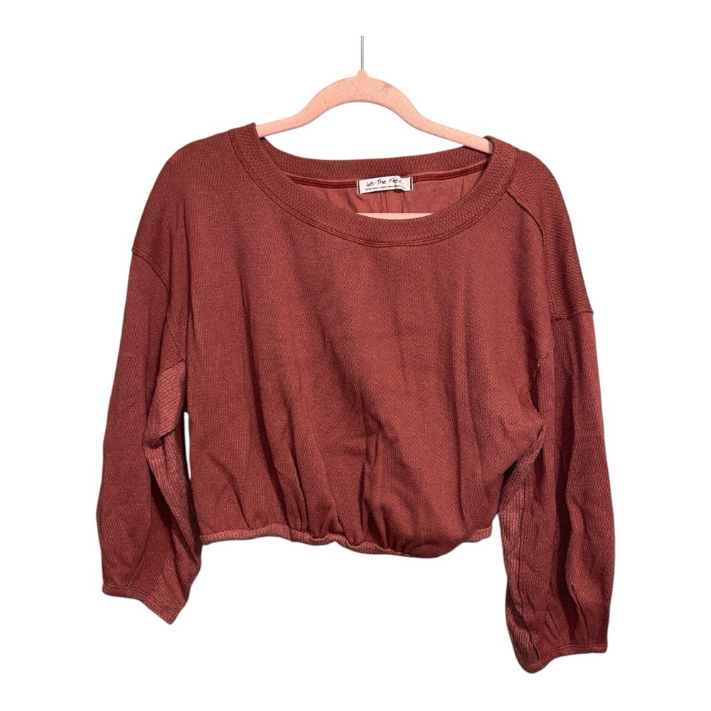 We The Free Cropped Waffle Knit Long Sleeve Top XS Oversized